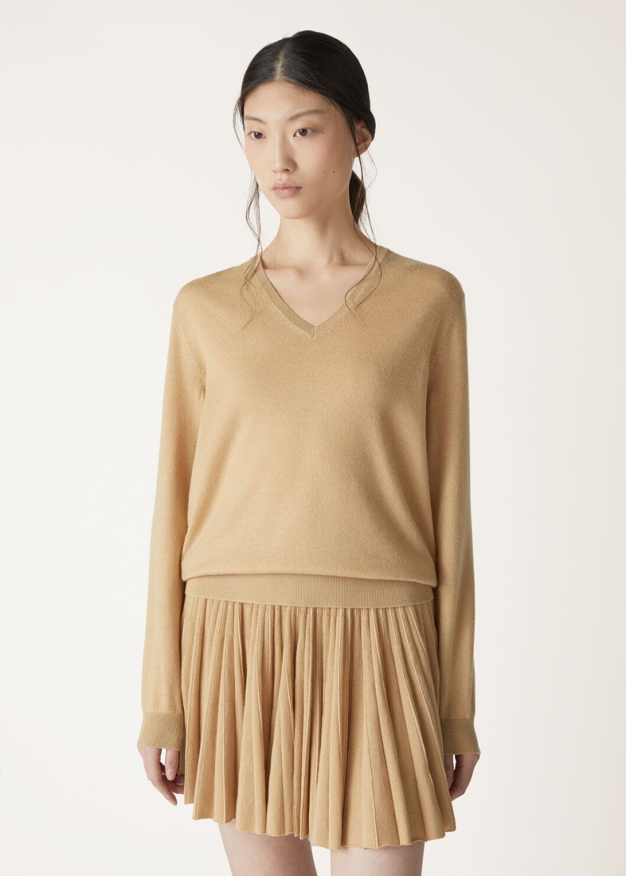 luciole cashmere v-hals trui in helder goud