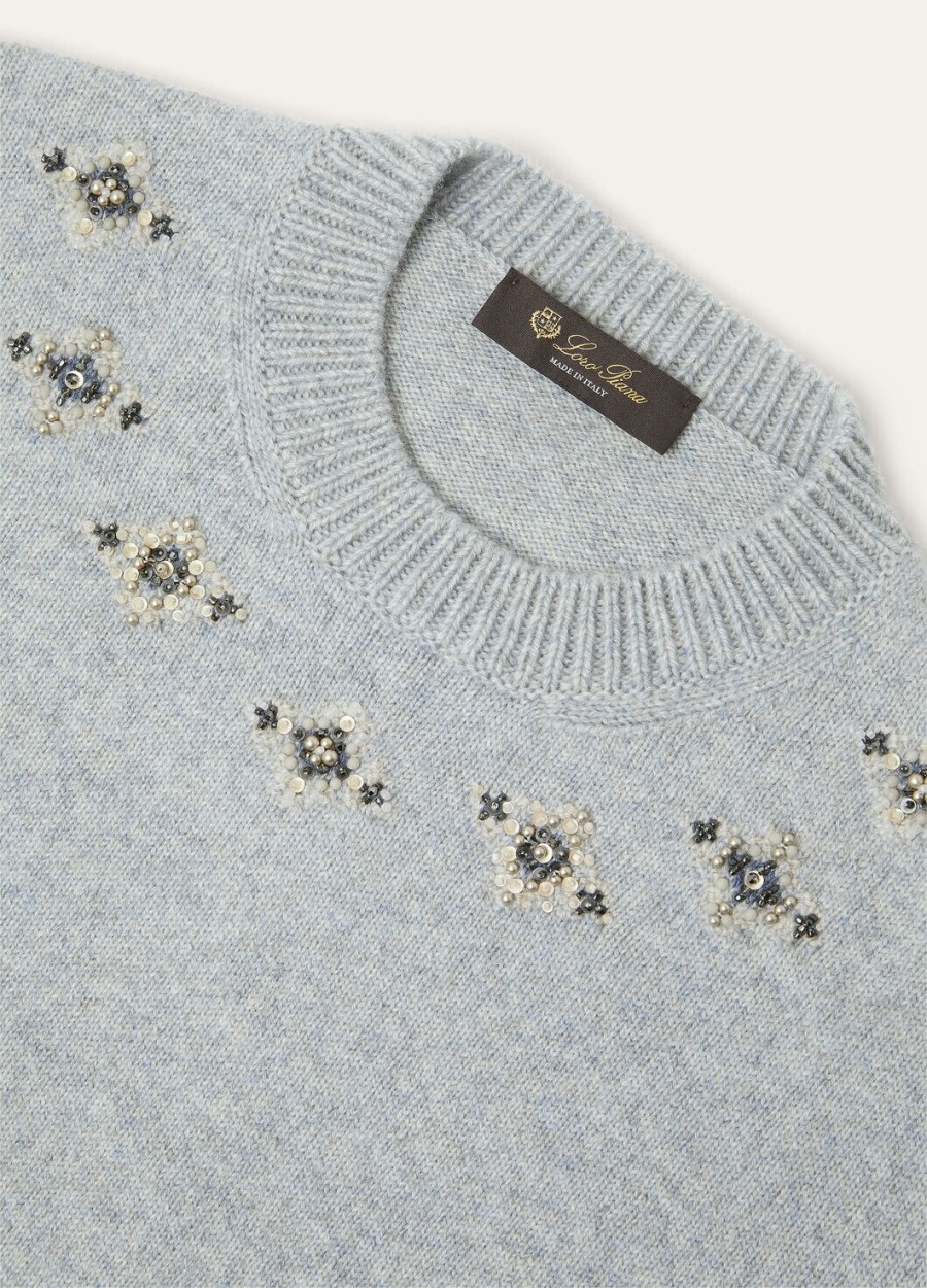 alpe pile crewneck cashmere pearl stone melangeseafoam serenity