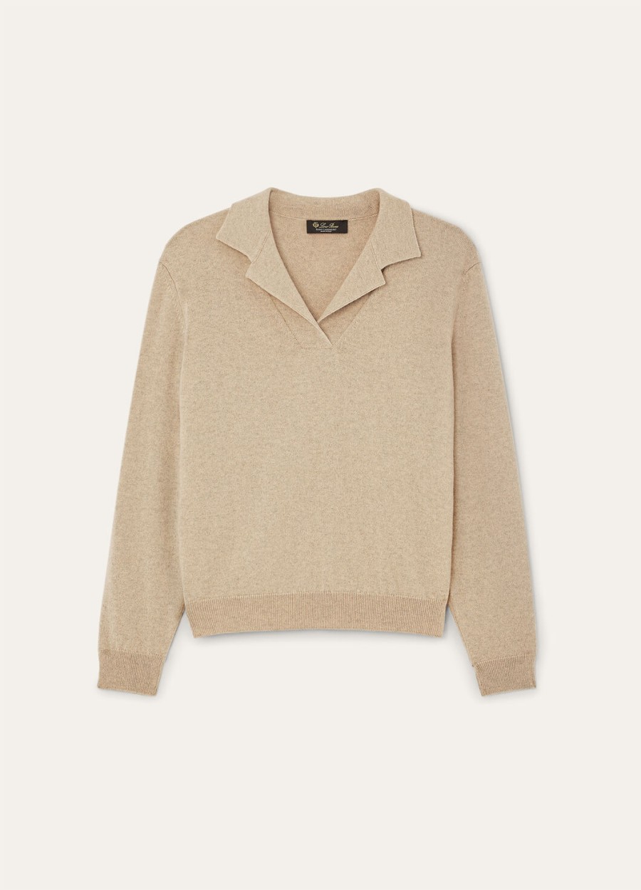 arona baby polo shirt van kasjmier esdoorn- en walnootkleurig melange.