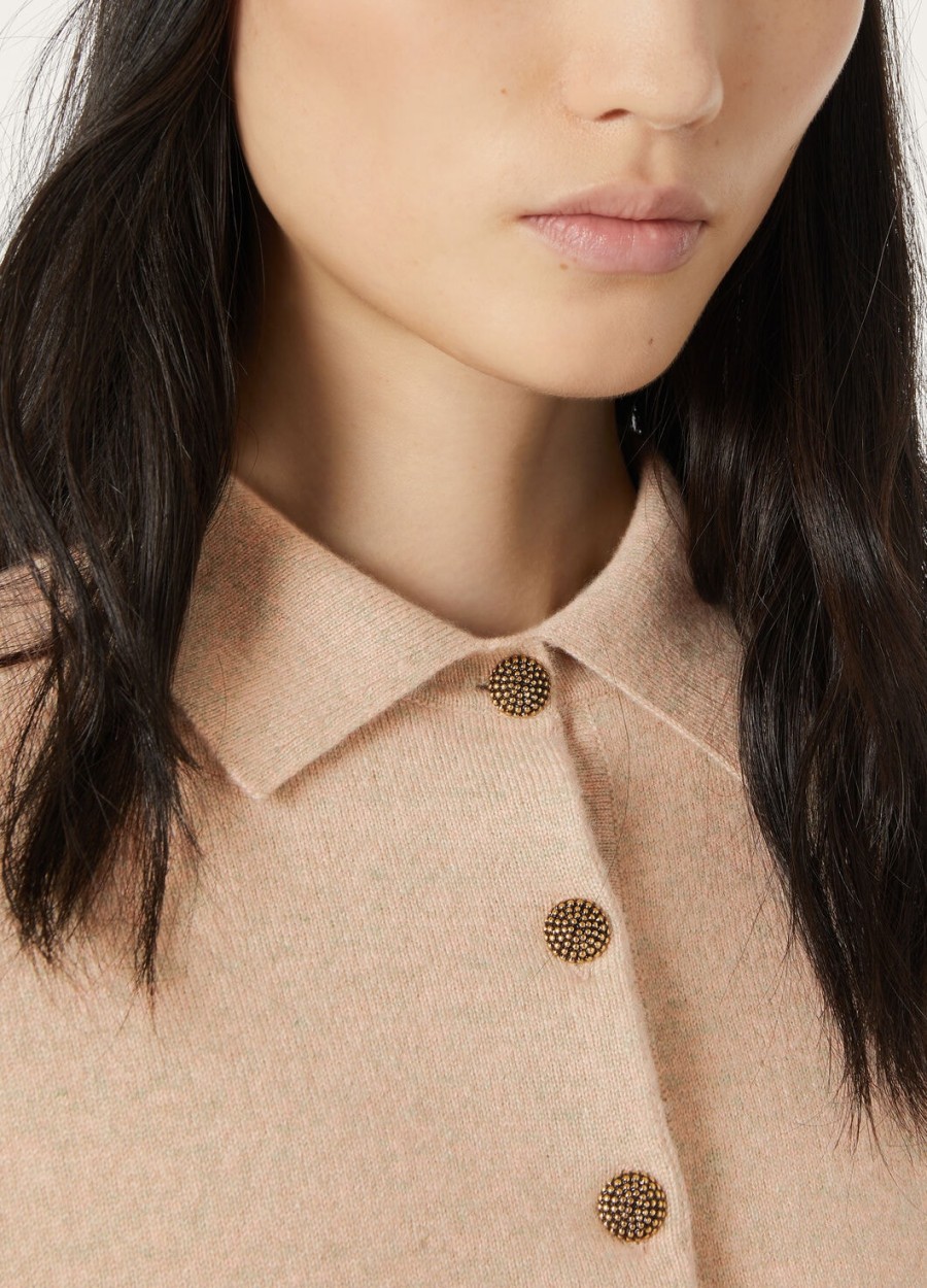 klassiek babypoloshirt van kasjmier in de kleur rosy granite melange