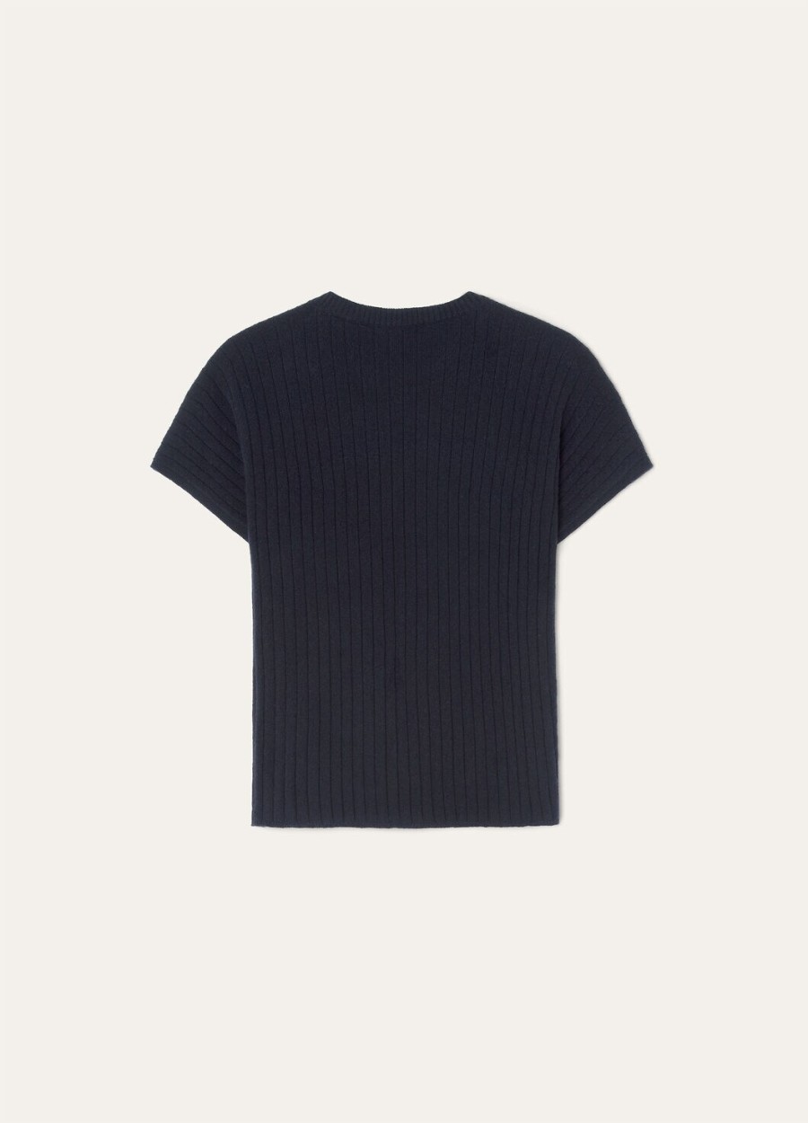 baby kasjmier trui met ronde hals en ribgebreide details marineblauw