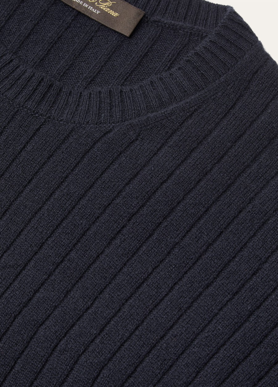baby kasjmier trui met ronde hals en ribgebreide details marineblauw