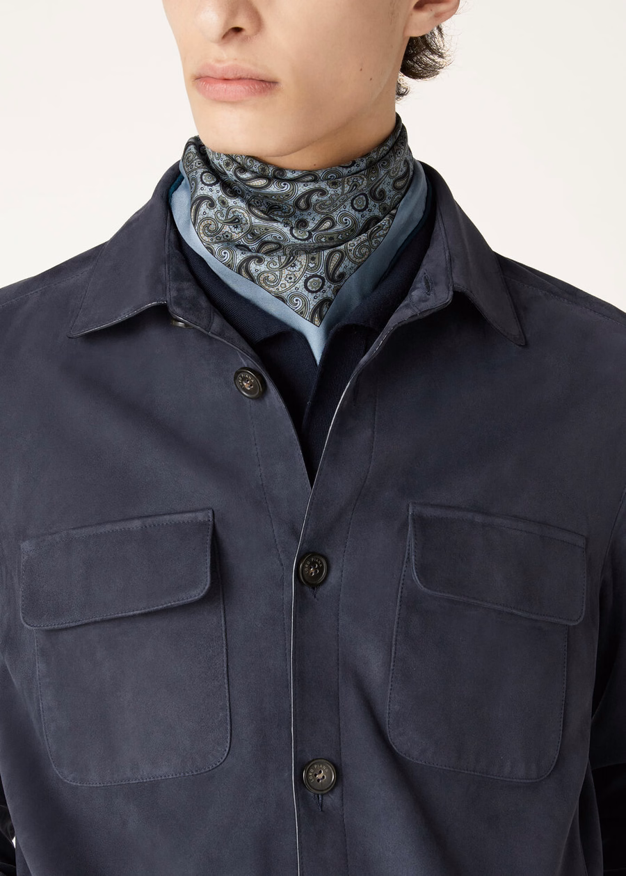 Loro Piana geitenleren overshirt marineblauw