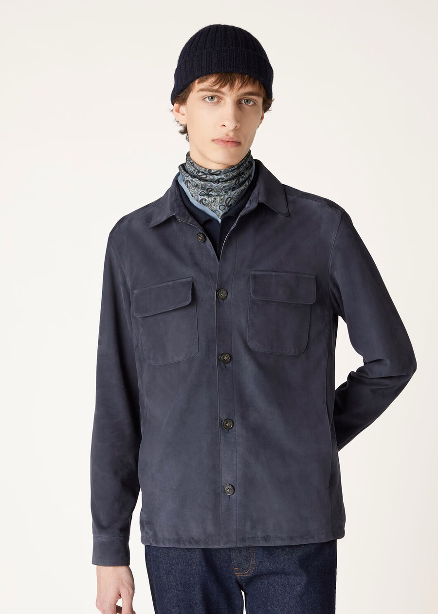 Loro Piana geitenleren overshirt marineblauw