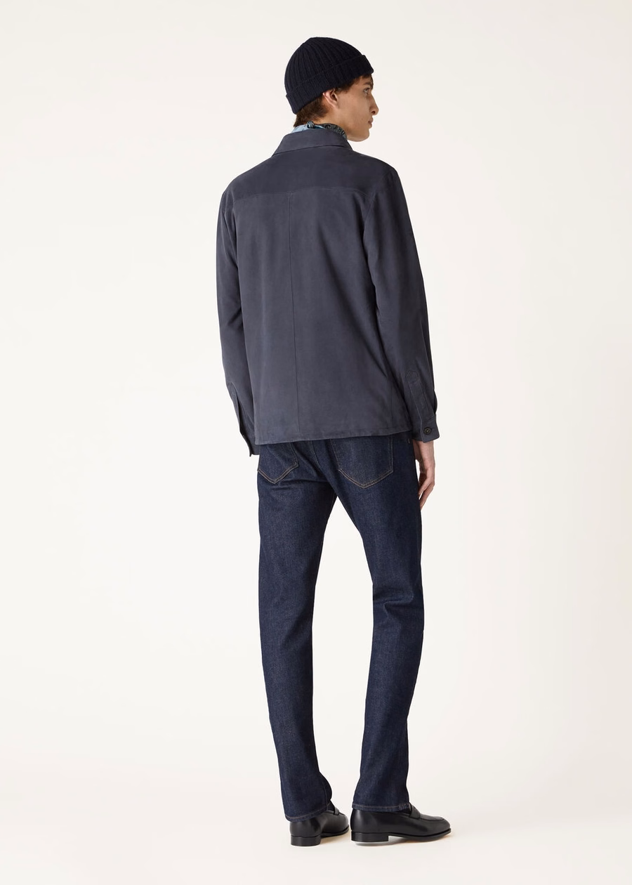 Loro Piana geitenleren overshirt marineblauw