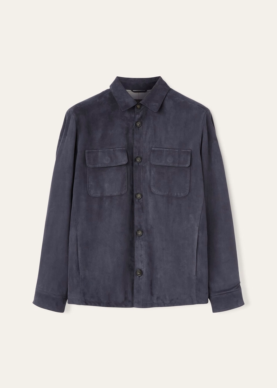 Loro Piana geitenleren overshirt marineblauw