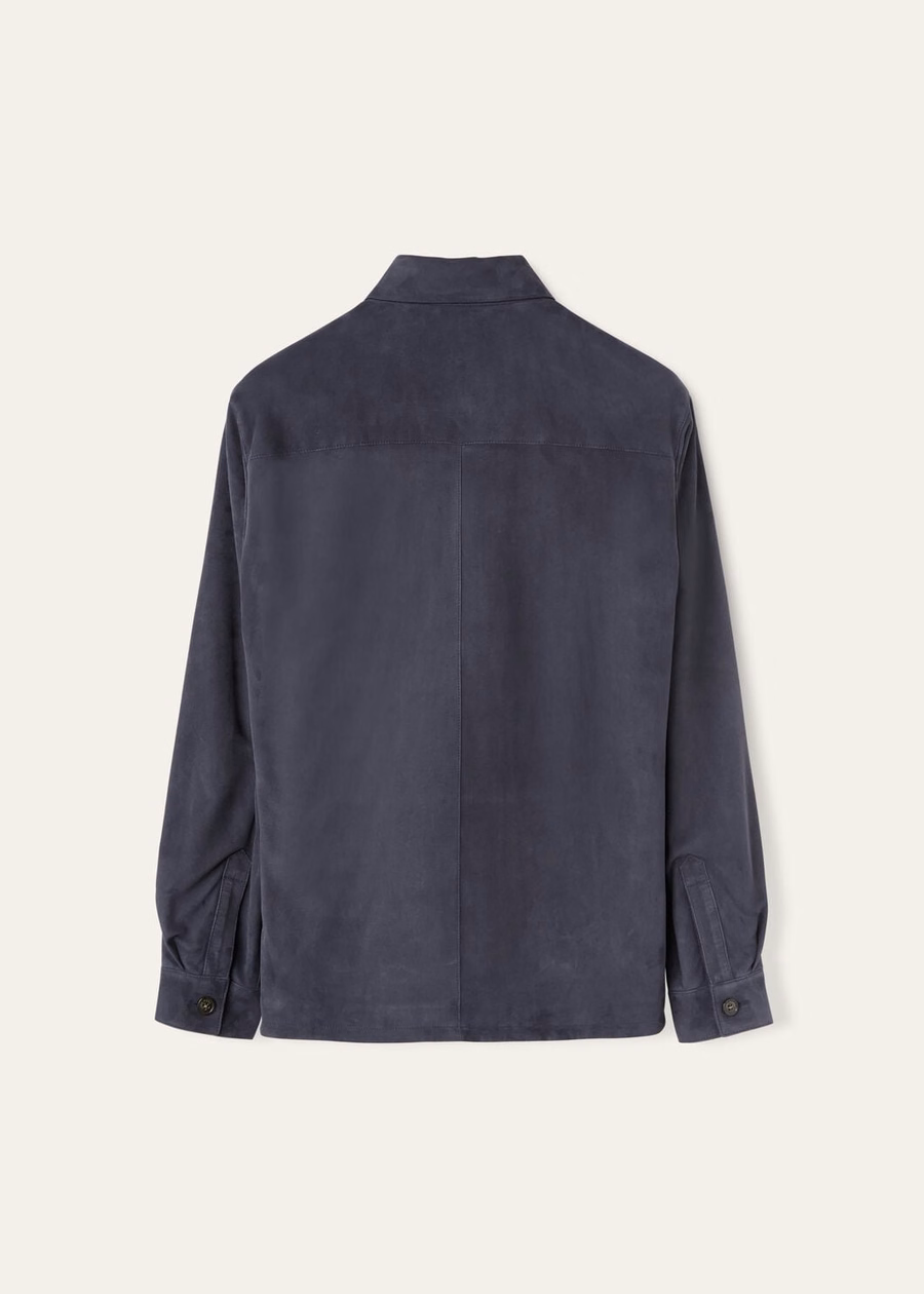 Loro Piana geitenleren overshirt marineblauw