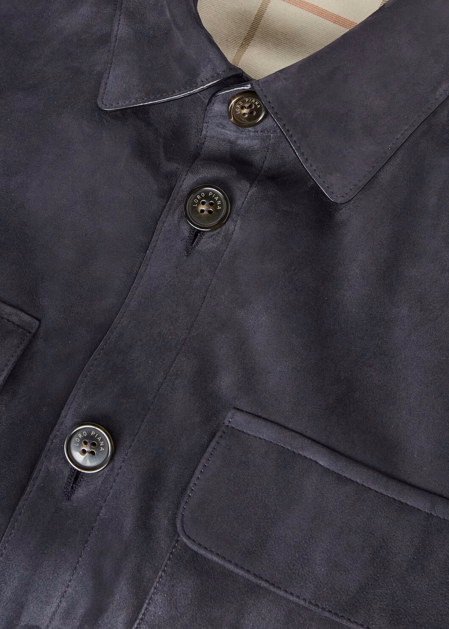 Loro Piana geitenleren overshirt marineblauw