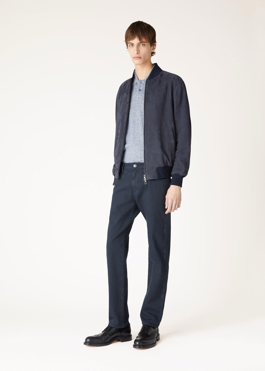 Loro Piana Ivy bomberjack geitenleer marineblauw