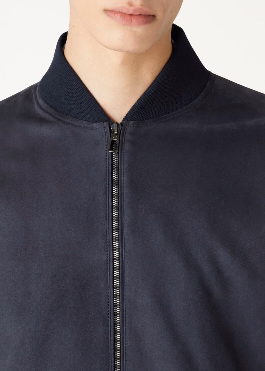 Loro Piana Ivy bomberjack geitenleer marineblauw
