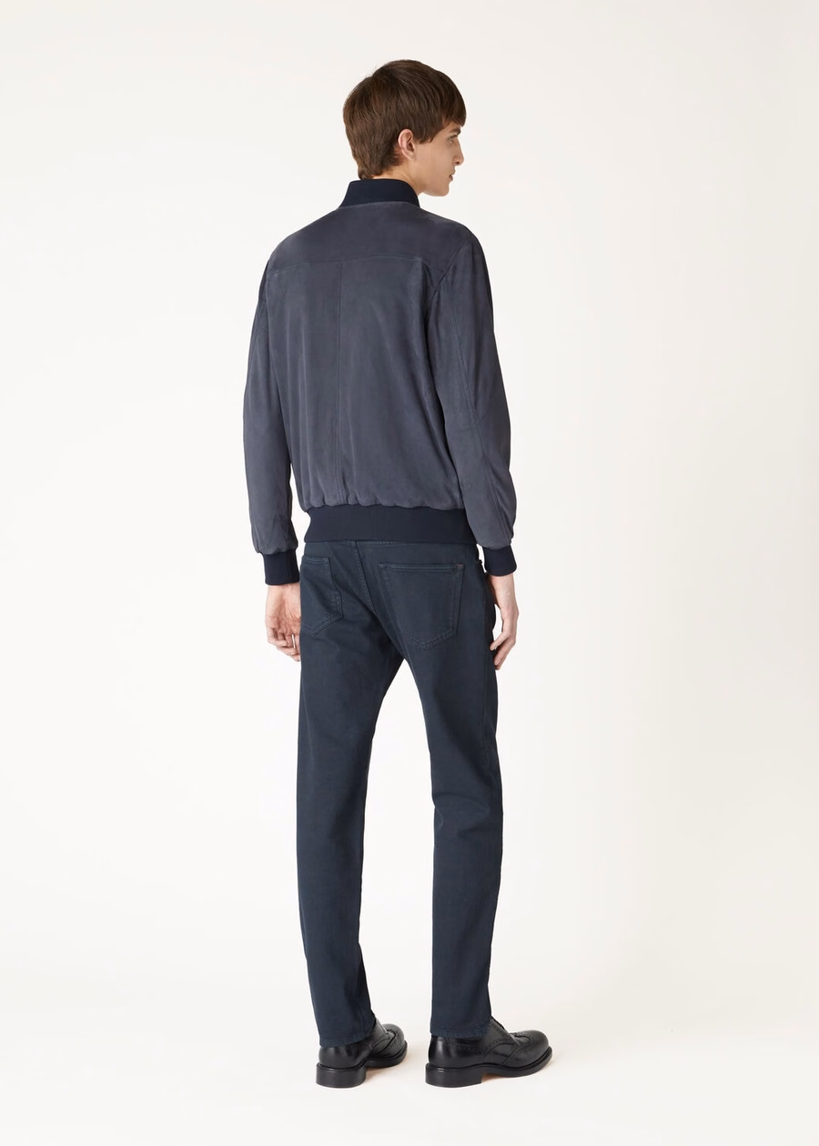 Loro Piana Ivy bomberjack geitenleer marineblauw