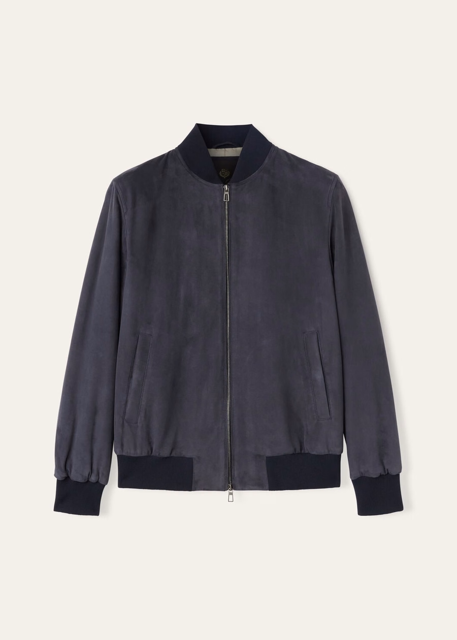 Loro Piana Ivy bomberjack geitenleer marineblauw