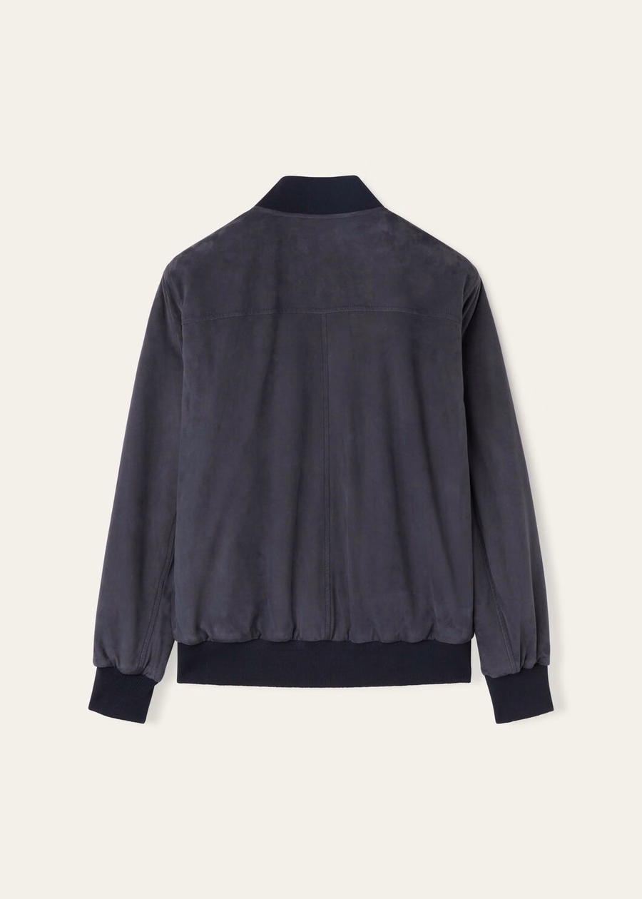Loro Piana Ivy bomberjack geitenleer marineblauw
