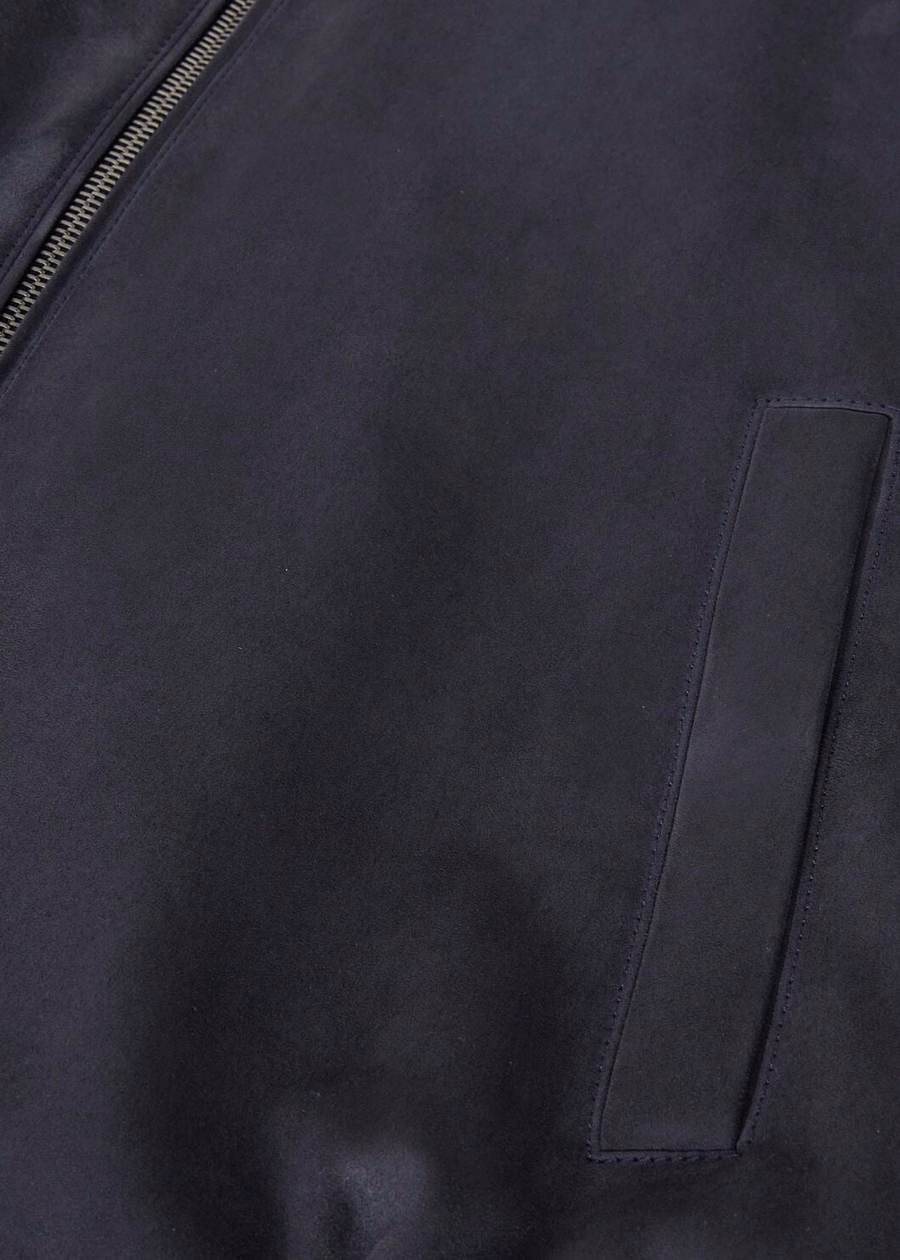 Loro Piana Ivy bomberjack geitenleer marineblauw