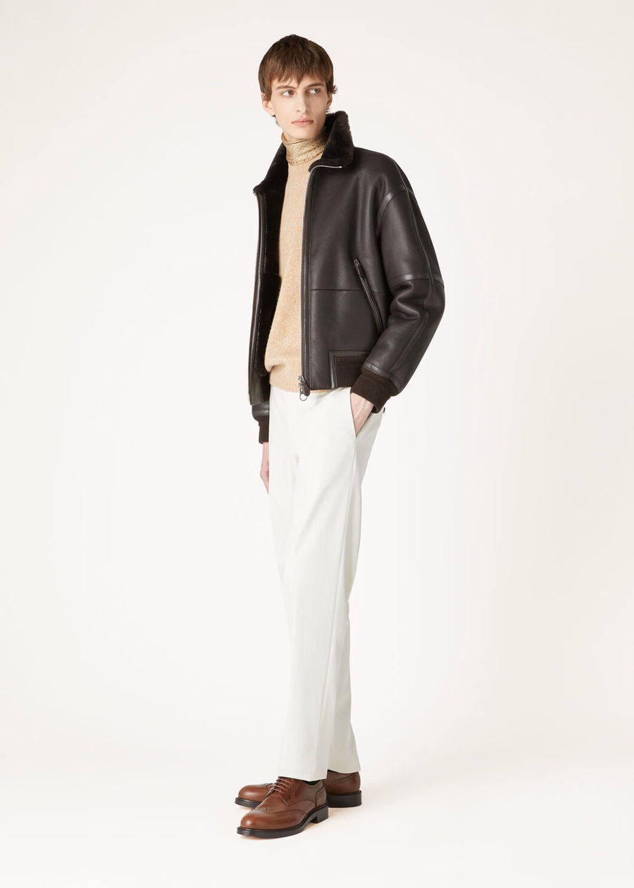 Peter Bomber Shearling Coffee Jacket