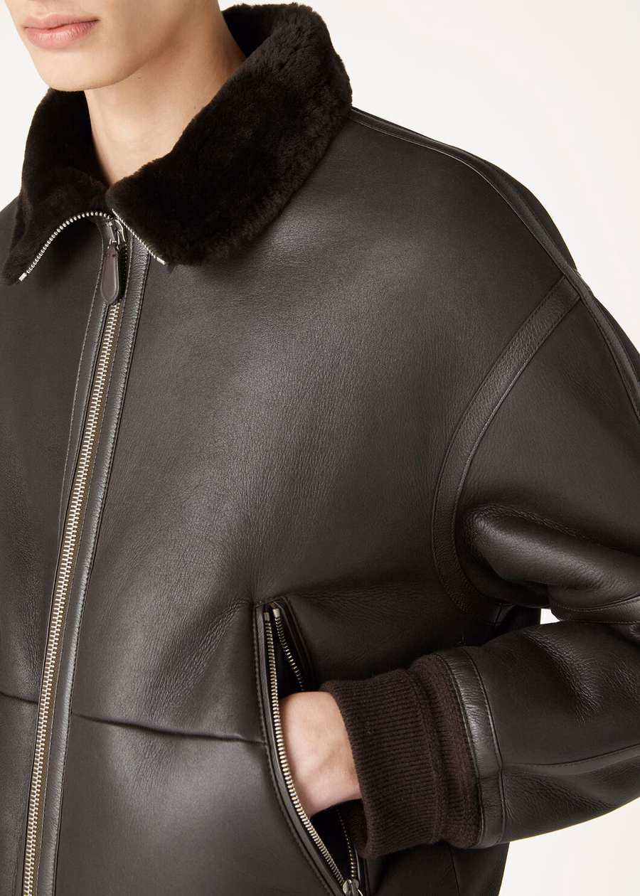 Peter Bomber Shearling Coffee Jacket