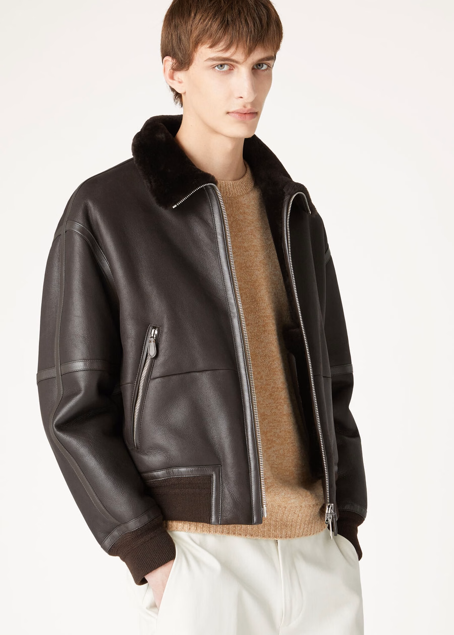 Peter Bomber Shearling Coffee Jacket