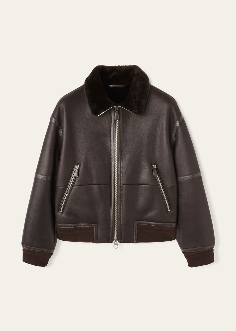 Peter Bomber Shearling Coffee Jacket