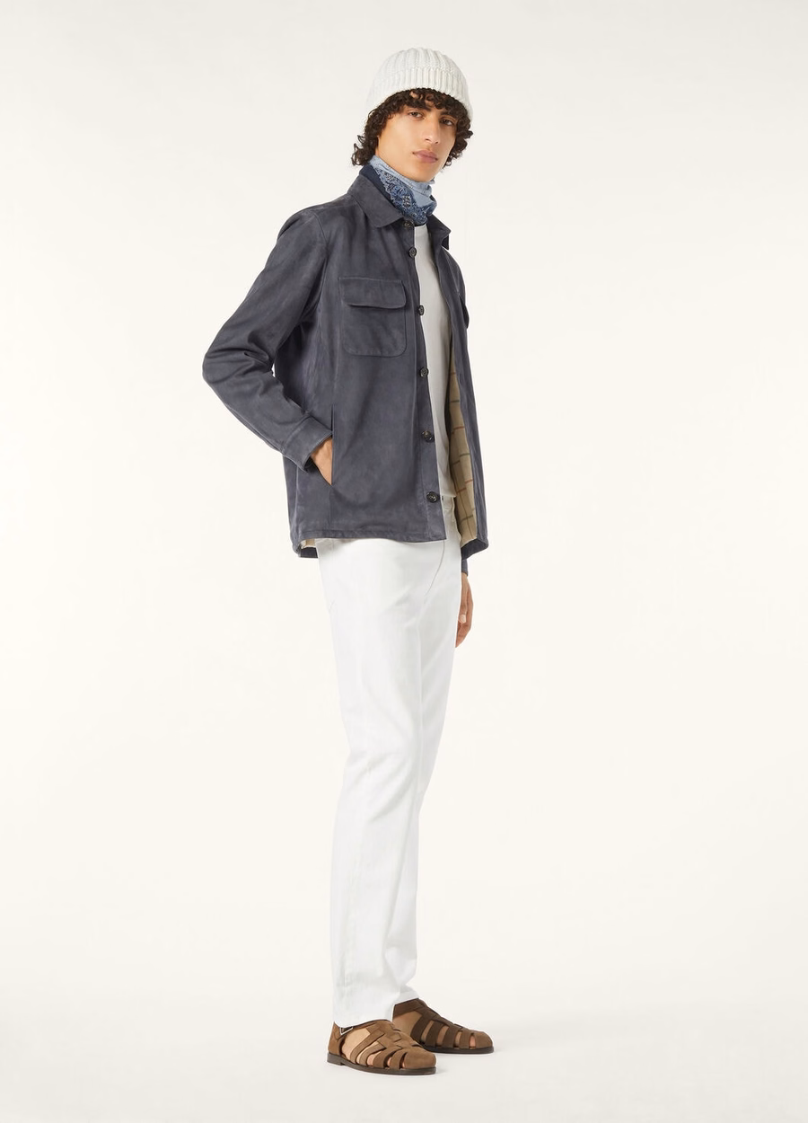 Loro Piana geitenleren overshirt marineblauw