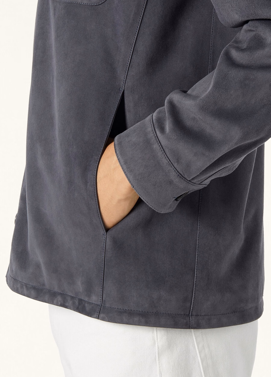 Loro Piana geitenleren overshirt marineblauw
