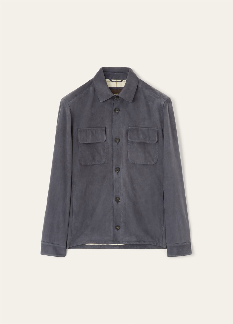 Loro Piana geitenleren overshirt marineblauw