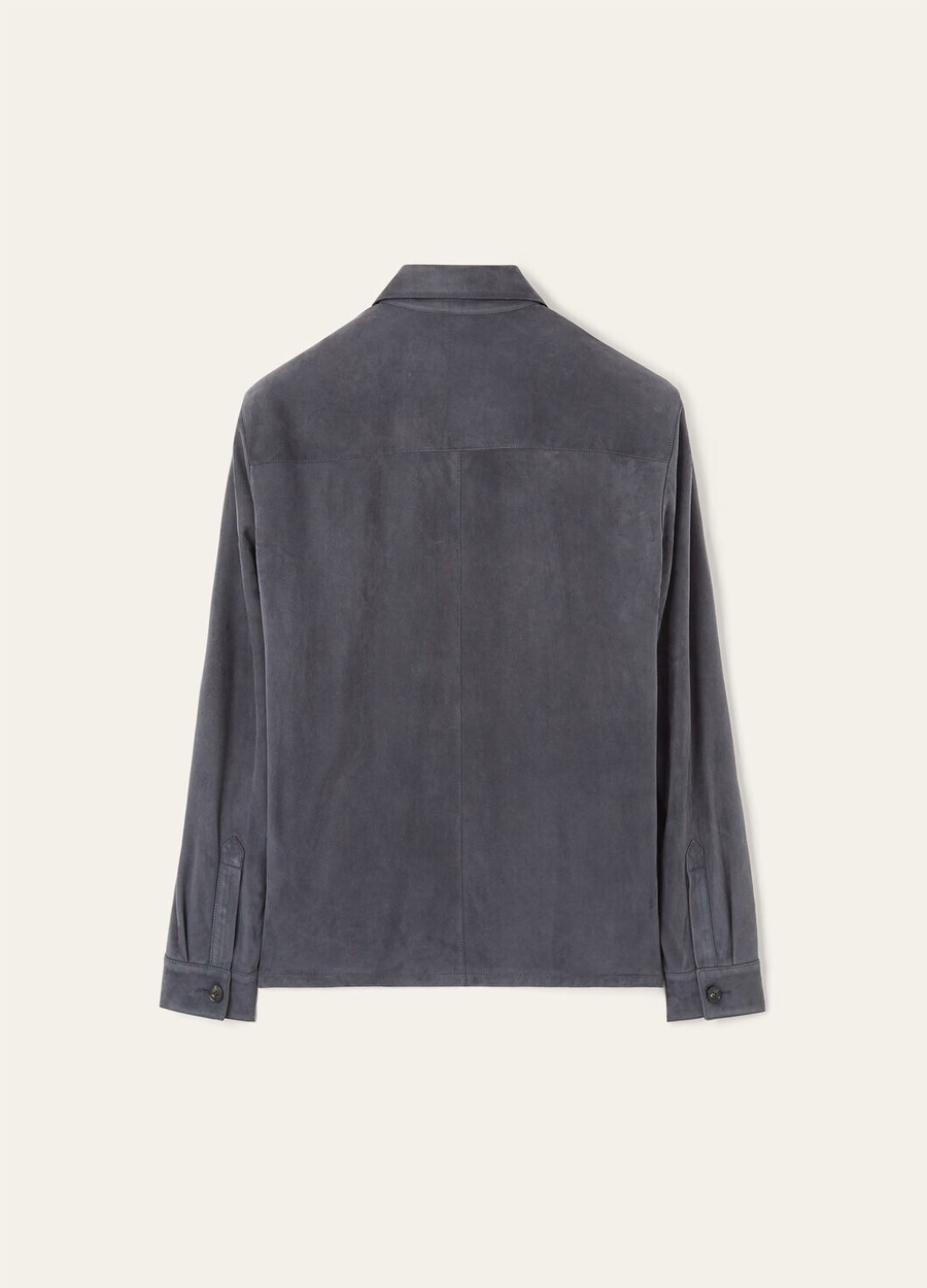 Loro Piana geitenleren overshirt marineblauw