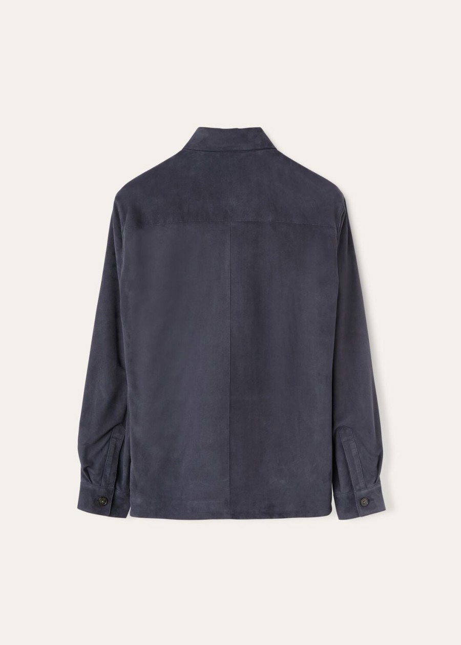loro piana geitenleren overshirt marineblauw