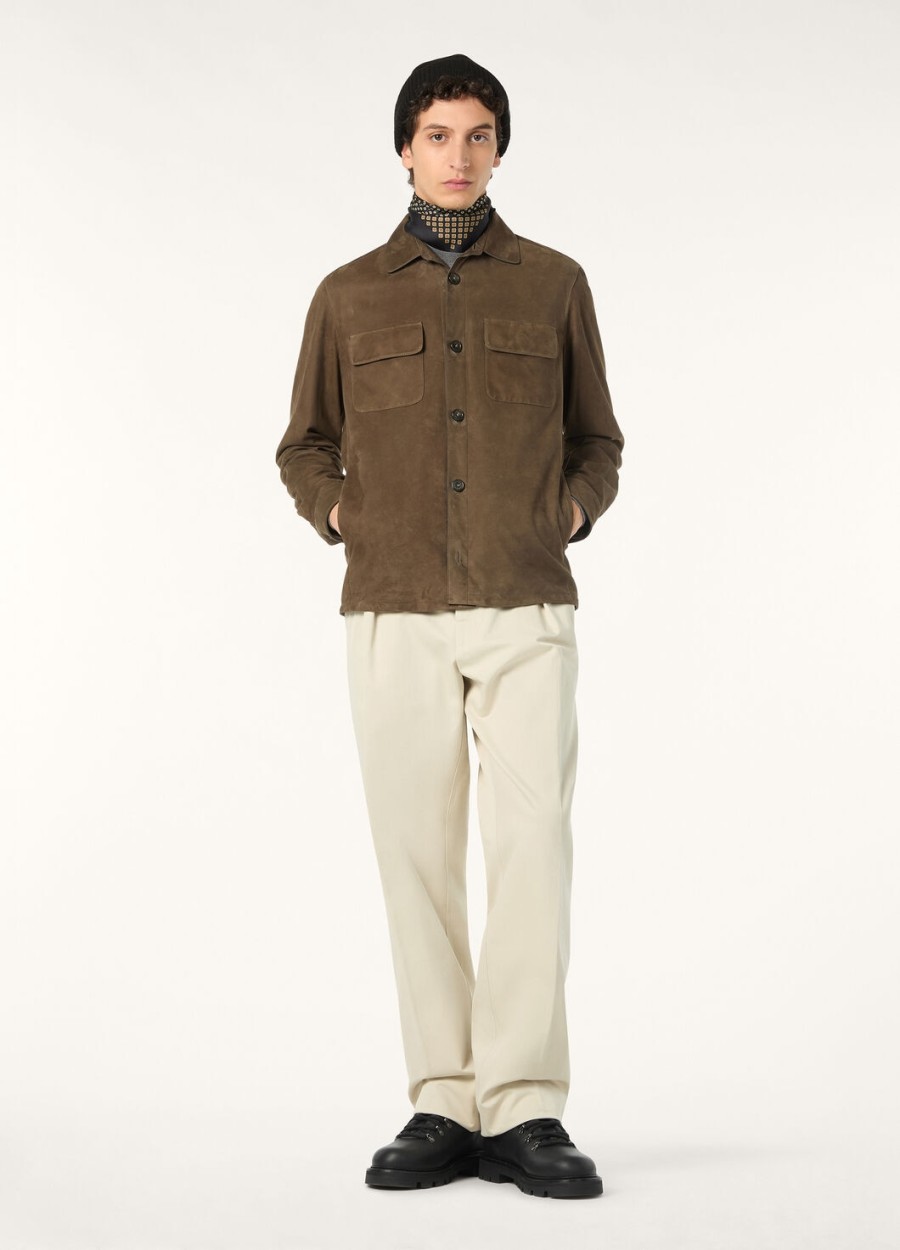 loro piana kidskin overshirt in antracietgroen