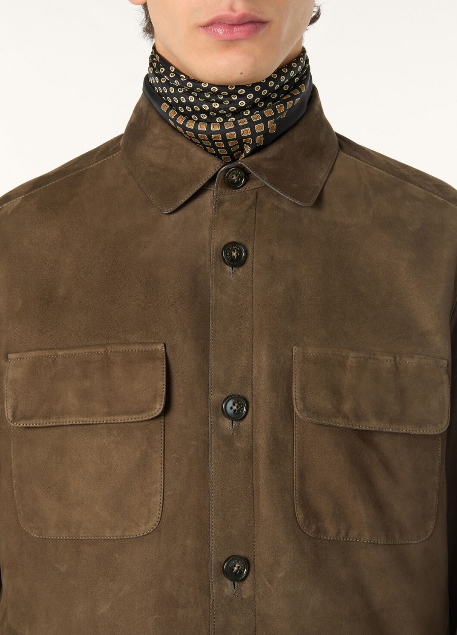 loro piana kidskin overshirt in antracietgroen