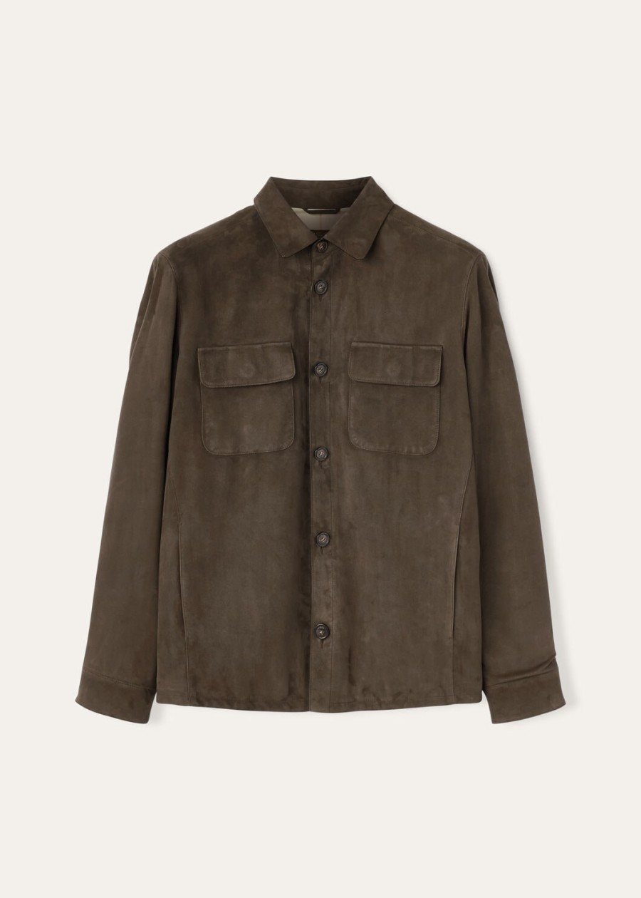 loro piana kidskin overshirt in antracietgroen
