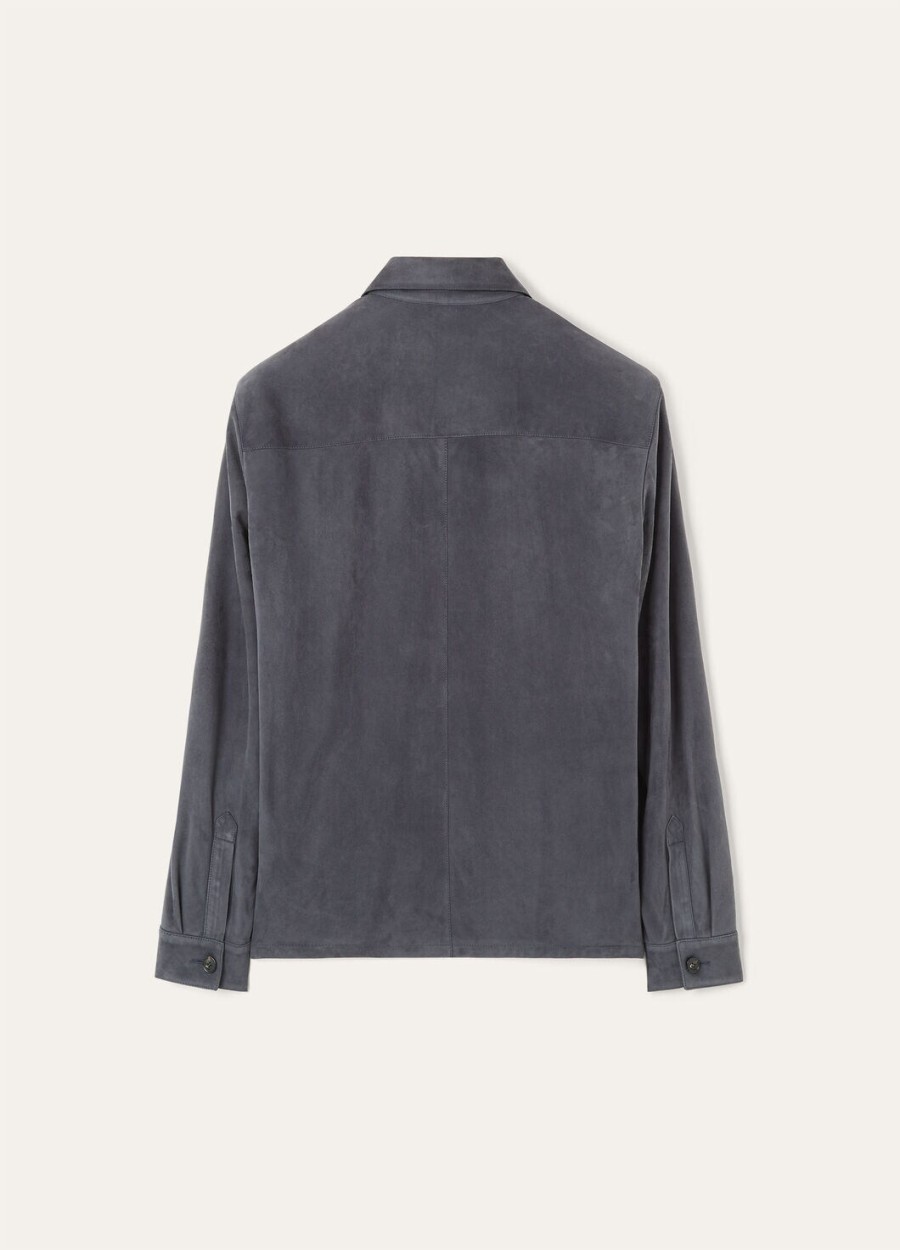 loro piana geitenleren overshirt marineblauw