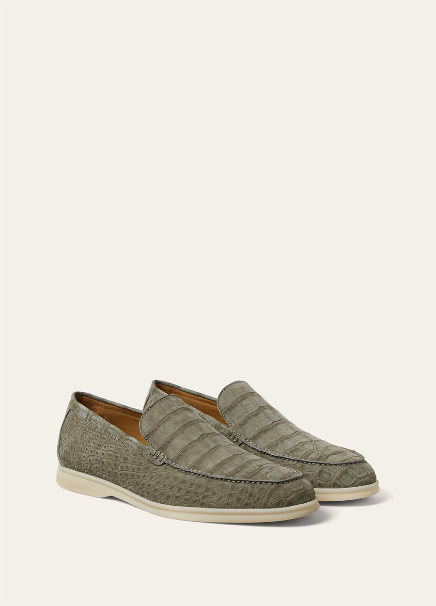Summer Walk loafers van krokodillenleer in legergrijs