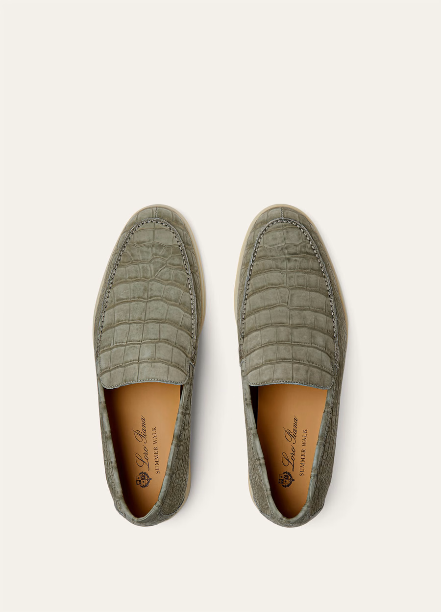Summer Walk loafers van krokodillenleer in legergrijs