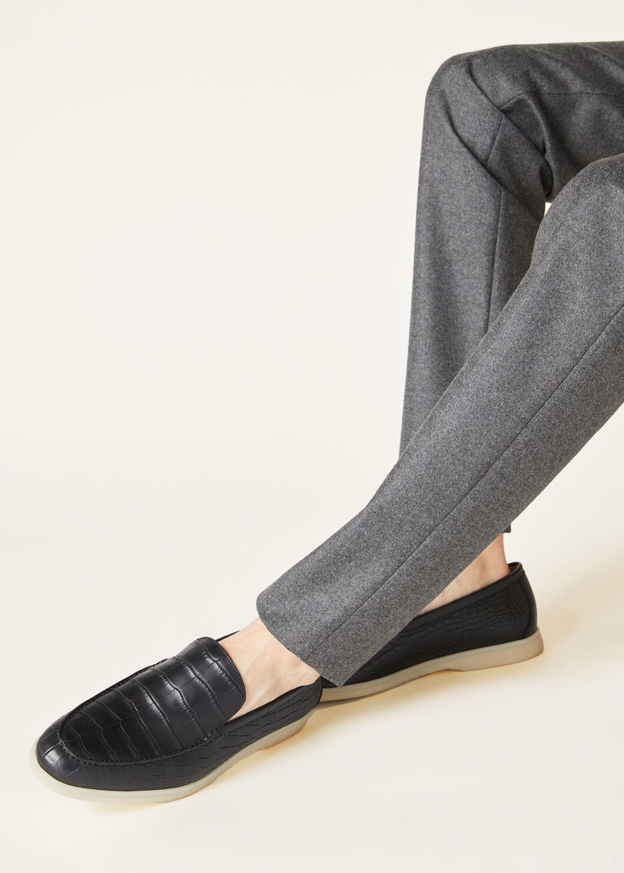 Zomerse wandeling zwarte loafers van alligatorleer