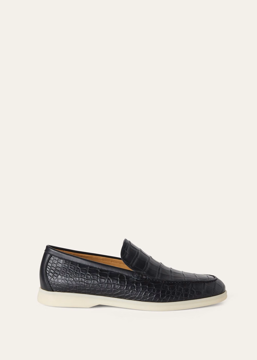 Zomerse wandeling zwarte loafers van alligatorleer