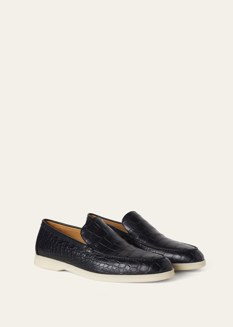 Zomerse wandeling zwarte loafers van alligatorleer