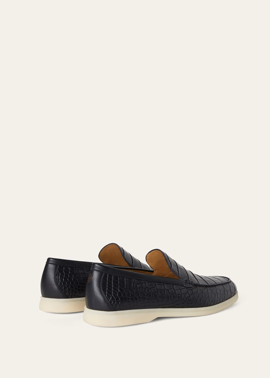 Zomerse wandeling zwarte loafers van alligatorleer