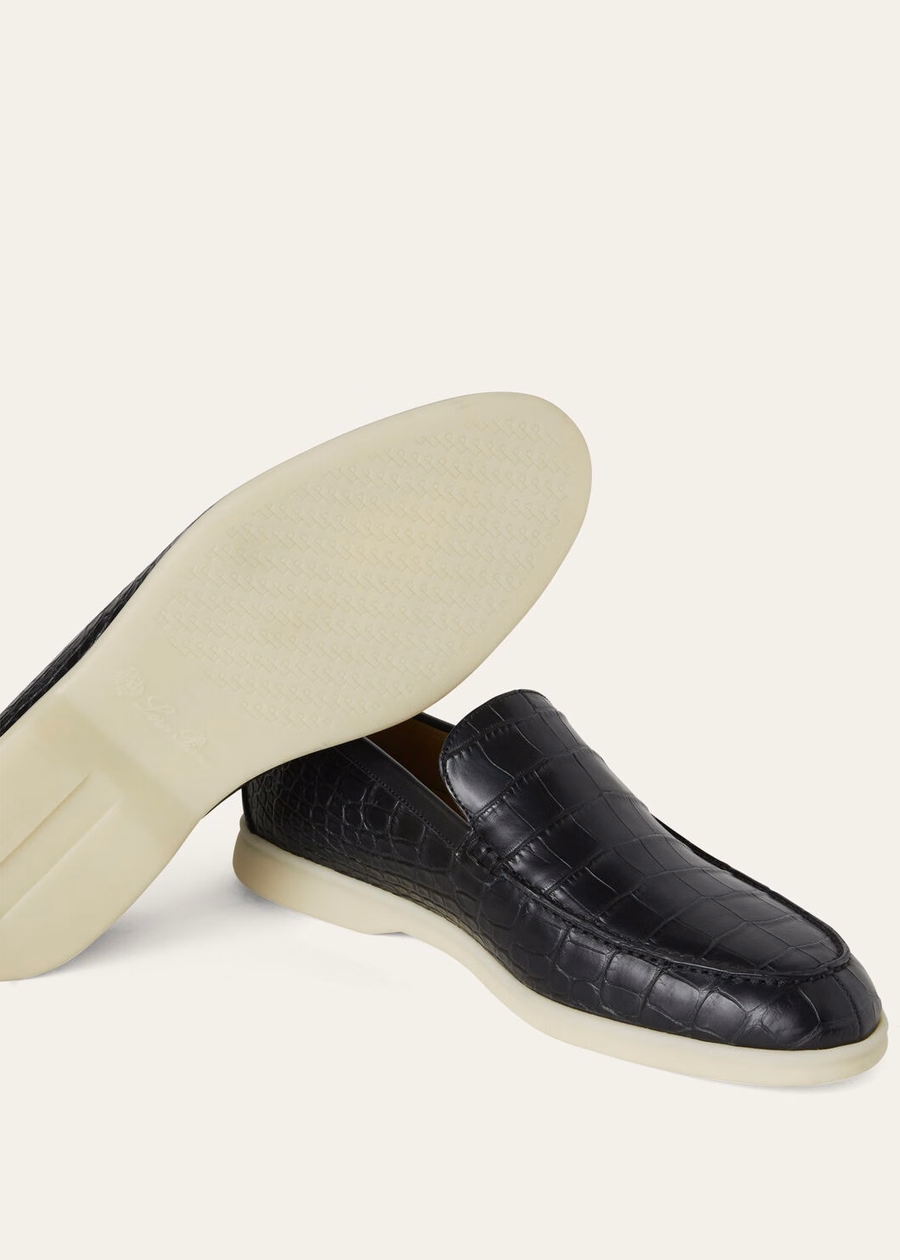 Zomerse wandeling zwarte loafers van alligatorleer