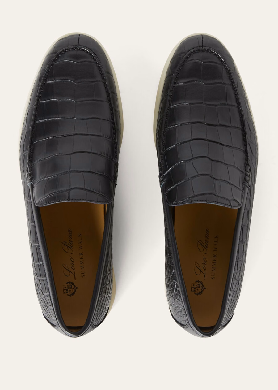 Zomerse wandeling zwarte loafers van alligatorleer
