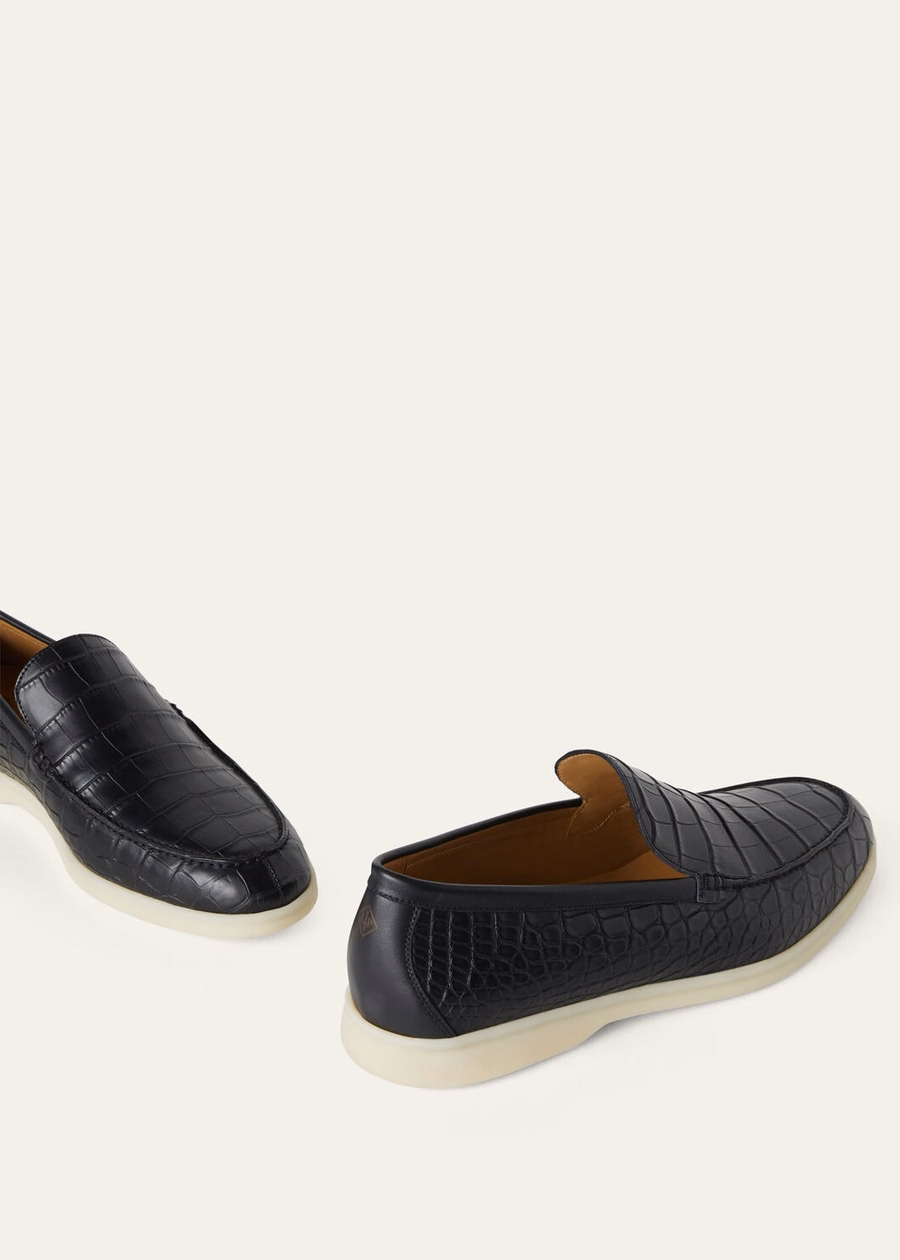 Zomerse wandeling zwarte loafers van alligatorleer