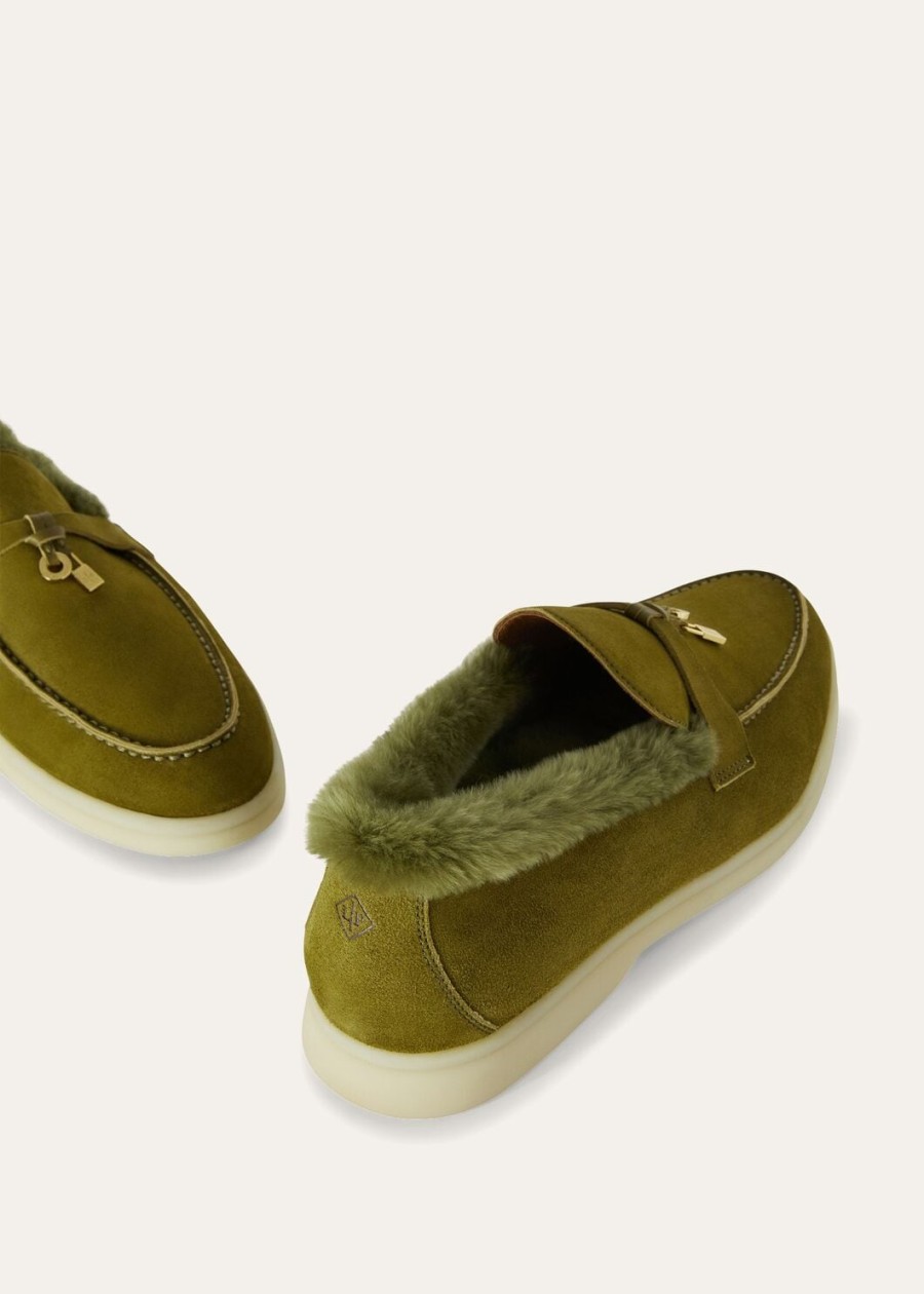 summer charms walk loafers suède olijfblad