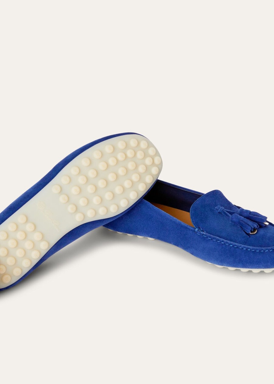 mocassins met stippenzool fluorietblauw geitenleer