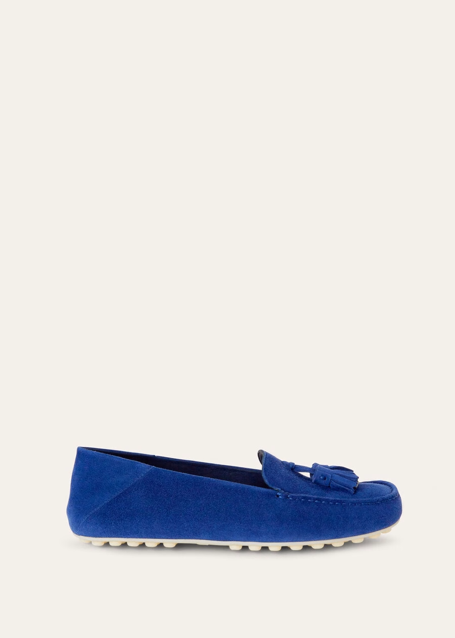 Mocassins met stippenzool, fluorietblauw geitenleer