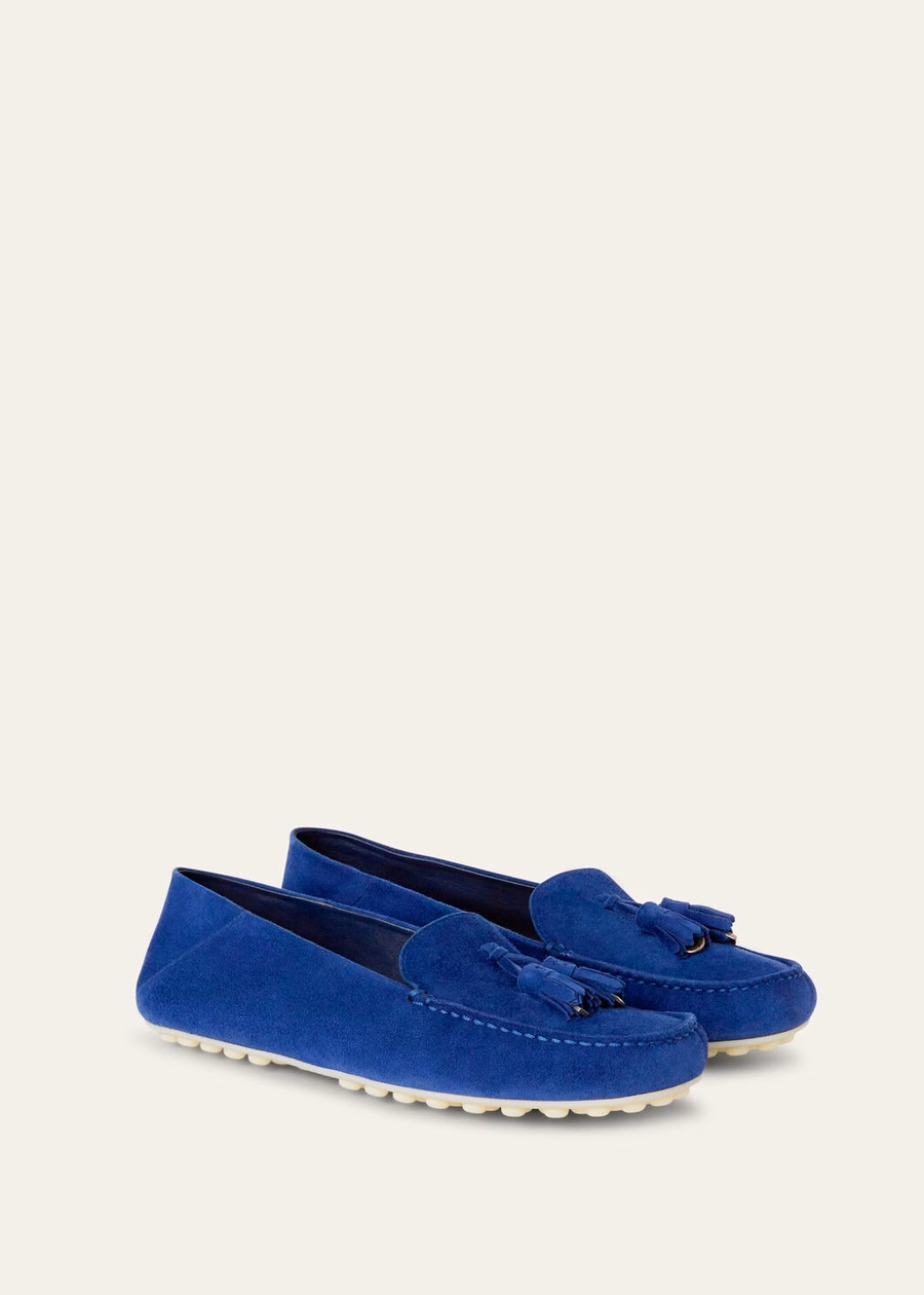Mocassins met stippenzool, fluorietblauw geitenleer