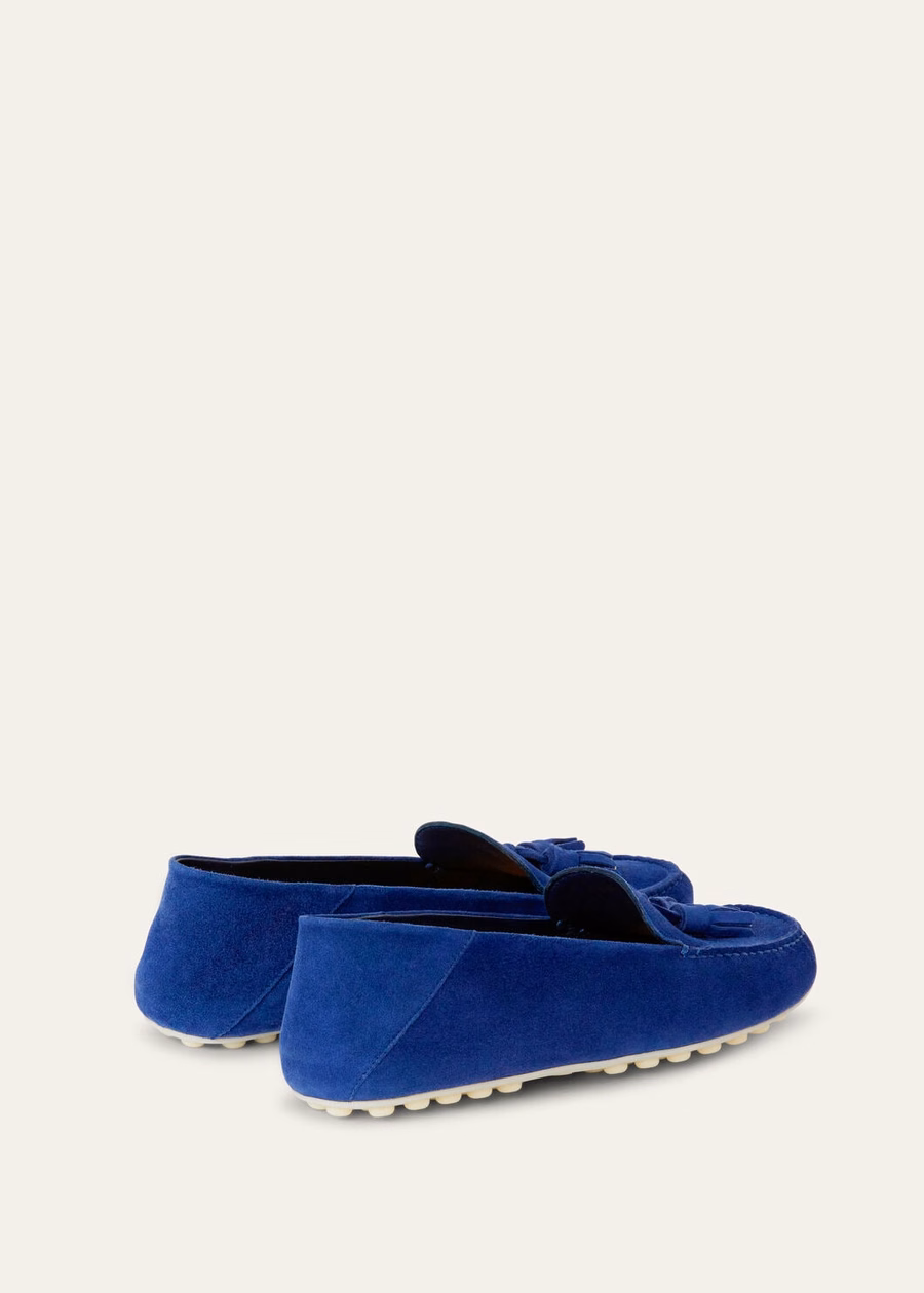 Mocassins met stippenzool, fluorietblauw geitenleer