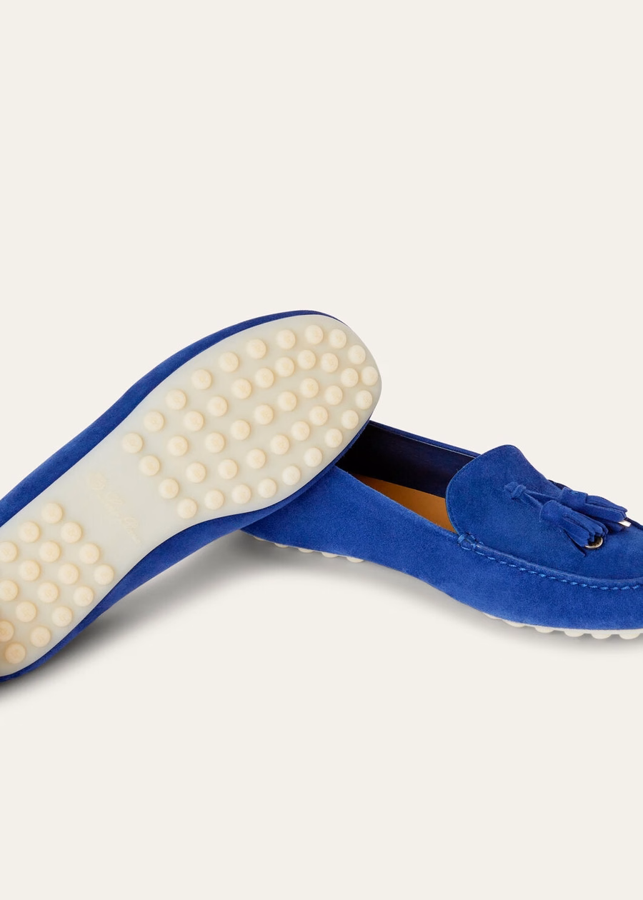 Mocassins met stippenzool, fluorietblauw geitenleer