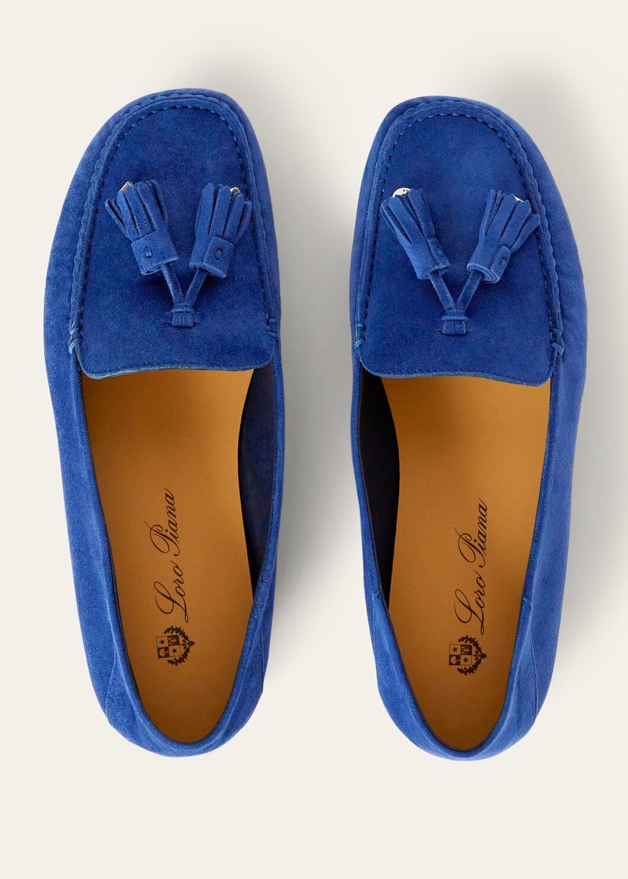 Mocassins met stippenzool, fluorietblauw geitenleer