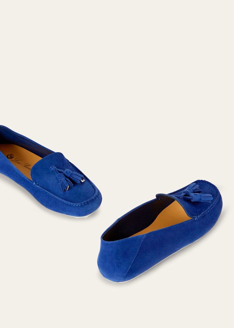 Mocassins met stippenzool, fluorietblauw geitenleer