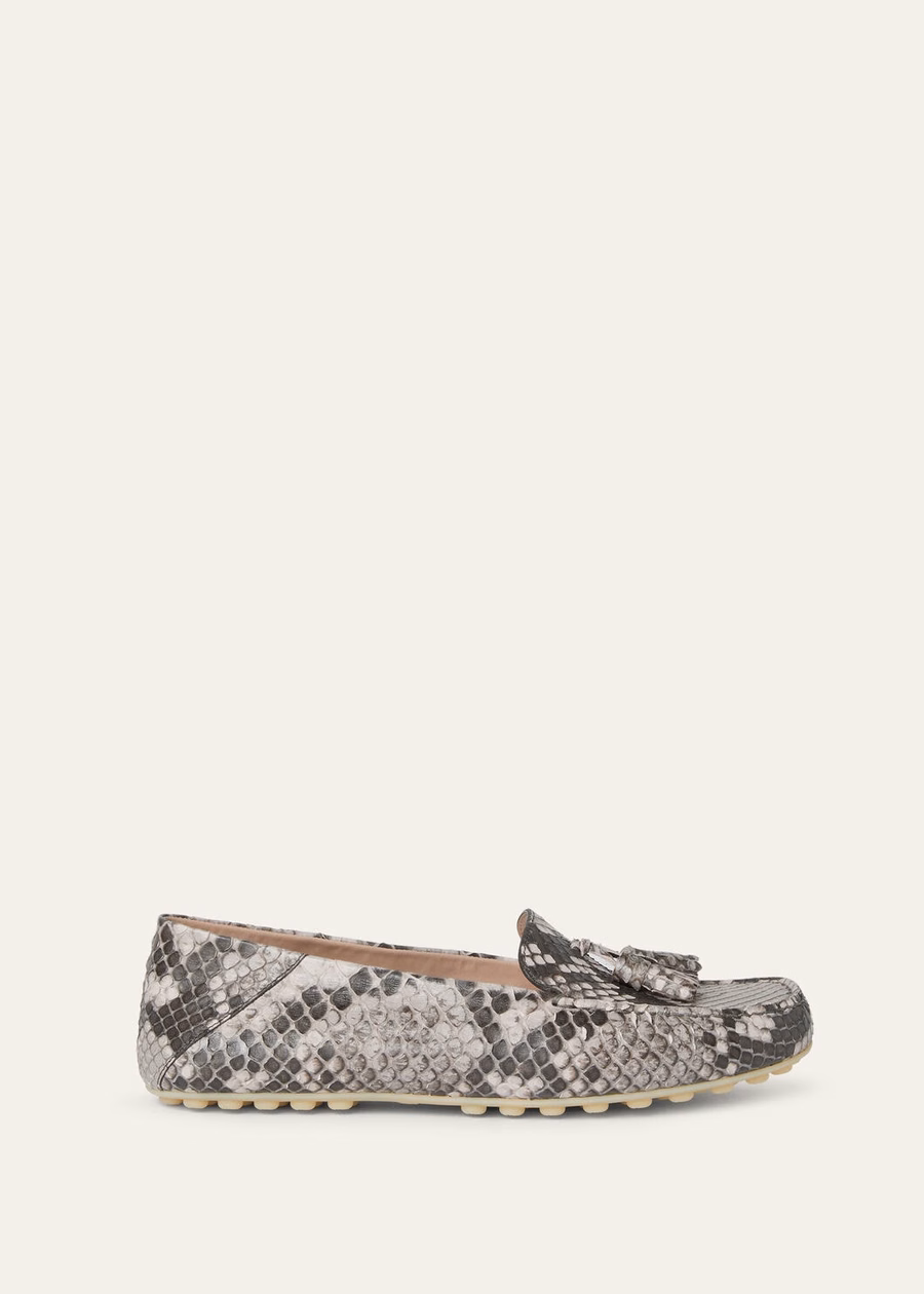 Dot Sole Walk Loafers Python Lilac Macaron Leather