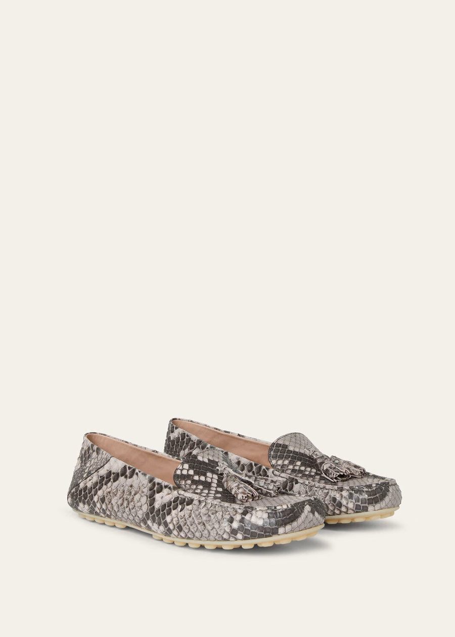 Dot Sole Walk Loafers Python Lilac Macaron Leather